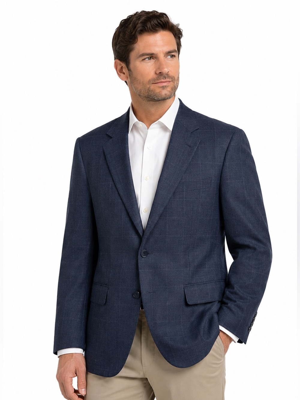 Vintage Nino Cerruti Rue Royale Wool Sport Coat Blazer 40L Windowpane Blue
